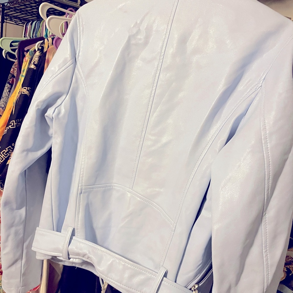Forever21 Plus faux leather baby blue Moto jacket. NWT - Picture 6 of 7